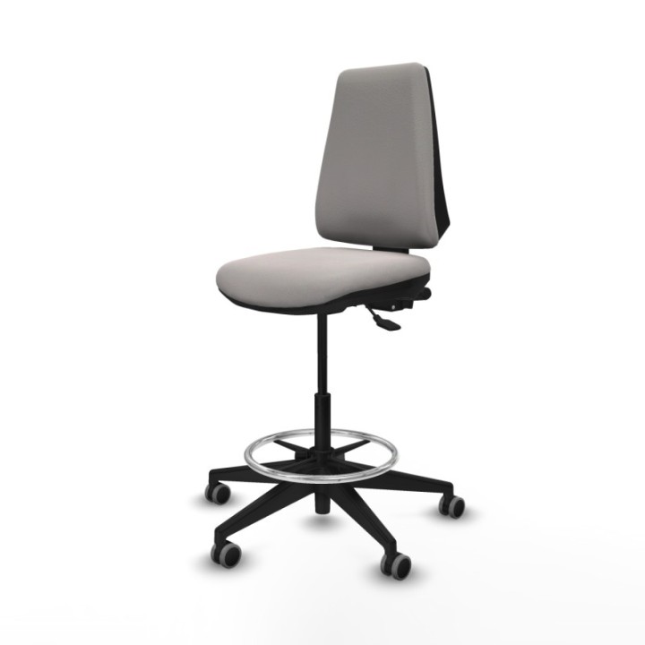 Taburete Elche AS similpiel blanco base piramidal ruedas 65mm engomadas