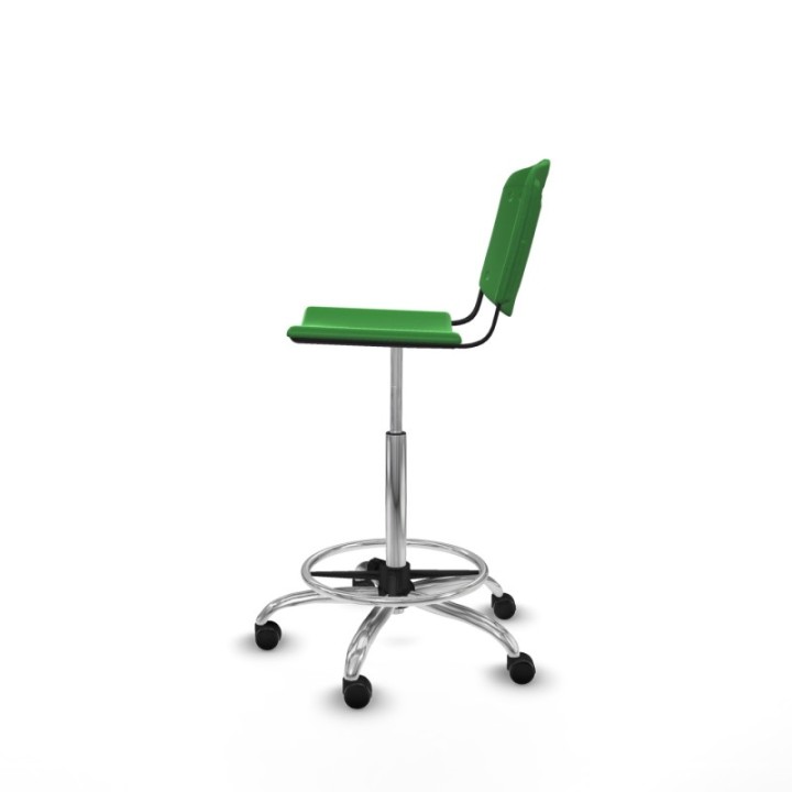 Taburete Robledo giratorio plástico verde sin brazos base cromada ruedas autofrenantes 50mm