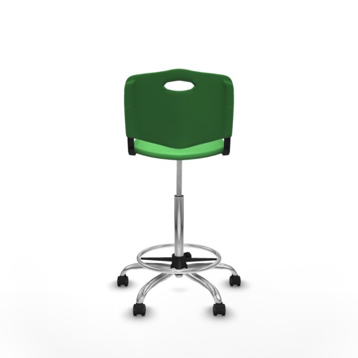 Taburete Robledo giratorio plástico verde sin brazos base cromada ruedas autofrenantes 50mm