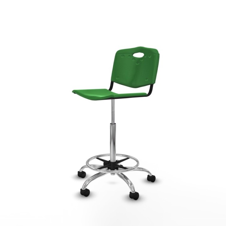 Taburete Robledo giratorio plástico verde sin brazos base cromada ruedas nailon 50mm