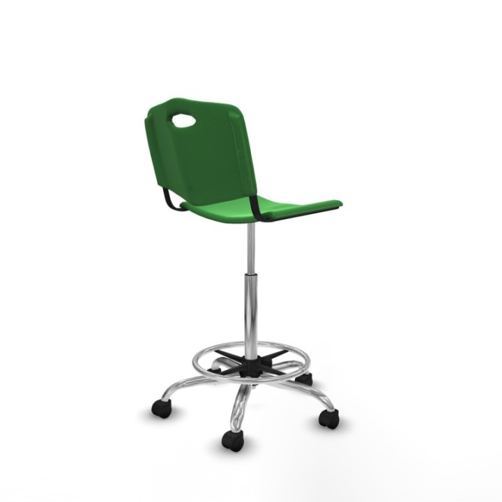 Taburete Robledo giratorio plástico verde sin brazos base cromada ruedas nailon 50mm