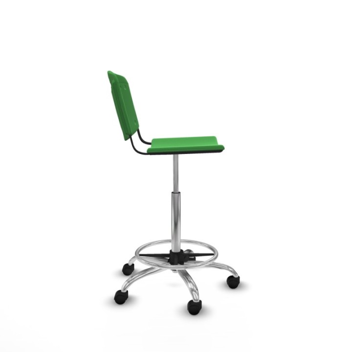 Taburete Robledo giratorio plástico verde sin brazos base cromada ruedas nailon 50mm