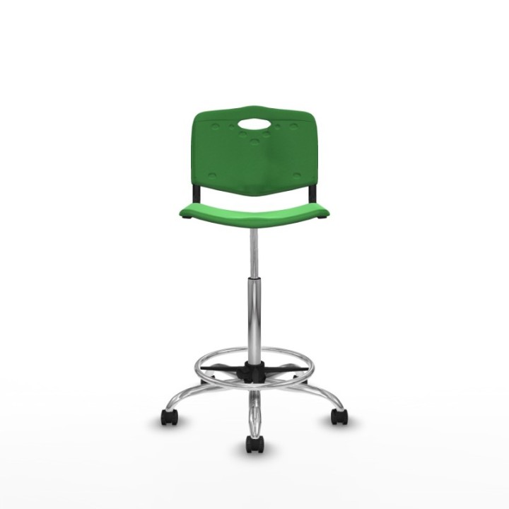 Taburete Robledo giratorio plástico verde sin brazos base cromada ruedas engomadas 50mm