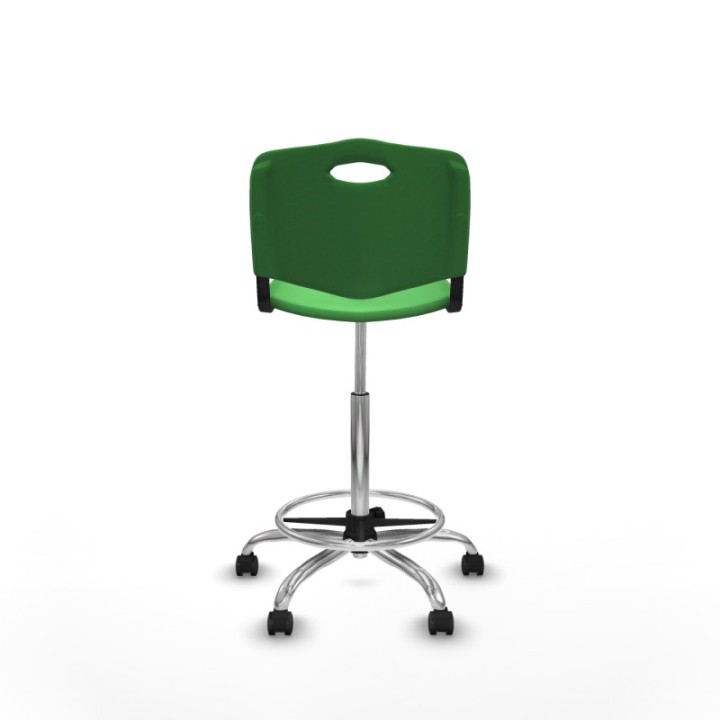 Taburete Robledo giratorio plástico verde sin brazos base cromada ruedas engomadas 50mm