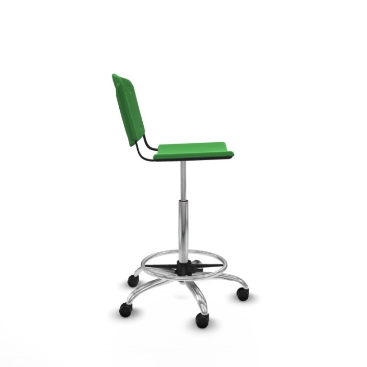 Taburete Robledo giratorio plástico verde sin brazos base cromada ruedas engomadas 50mm