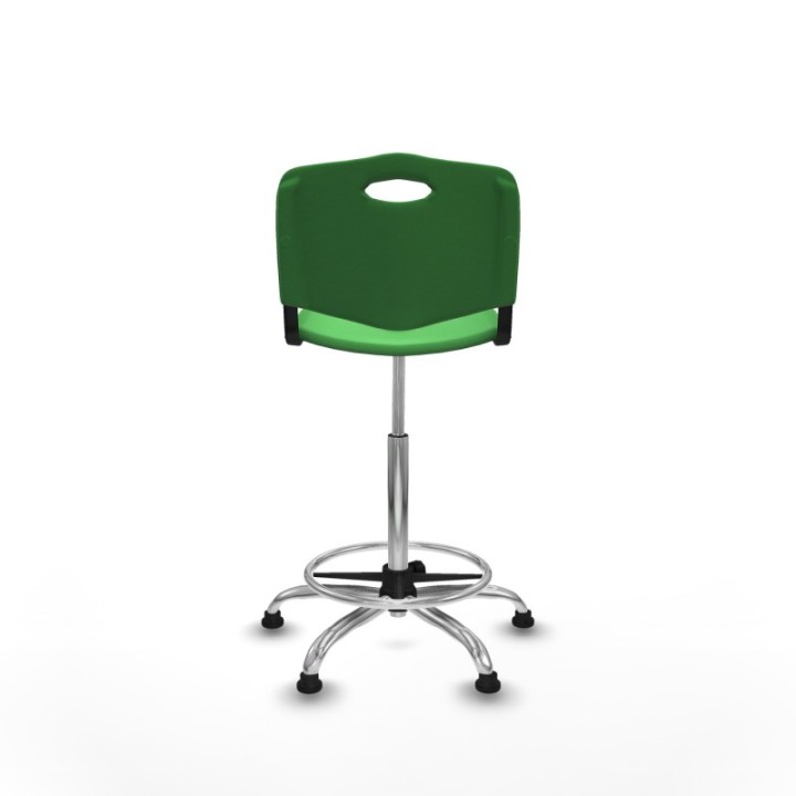 Taburete Robledo giratorio plástico verde sin brazos base cromada topes