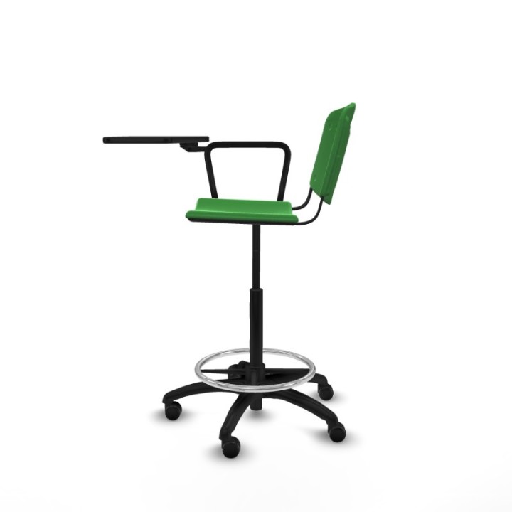 Taburete Robledo giratorio plástico verde brazo con pala diestros base poliamida ruedas autofrenantes 50mm
