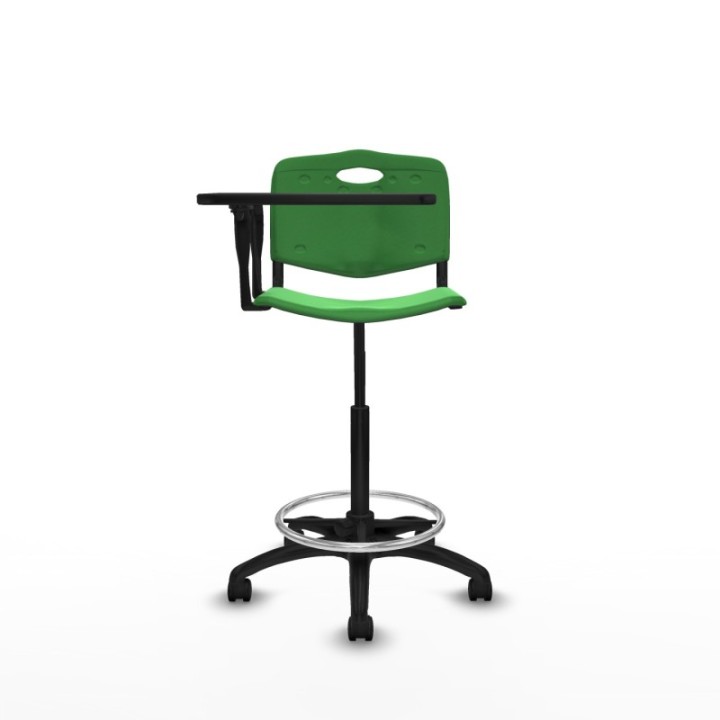 Taburete Robledo giratorio plástico verde brazo con pala diestros base poliamida ruedas nailon 50mm