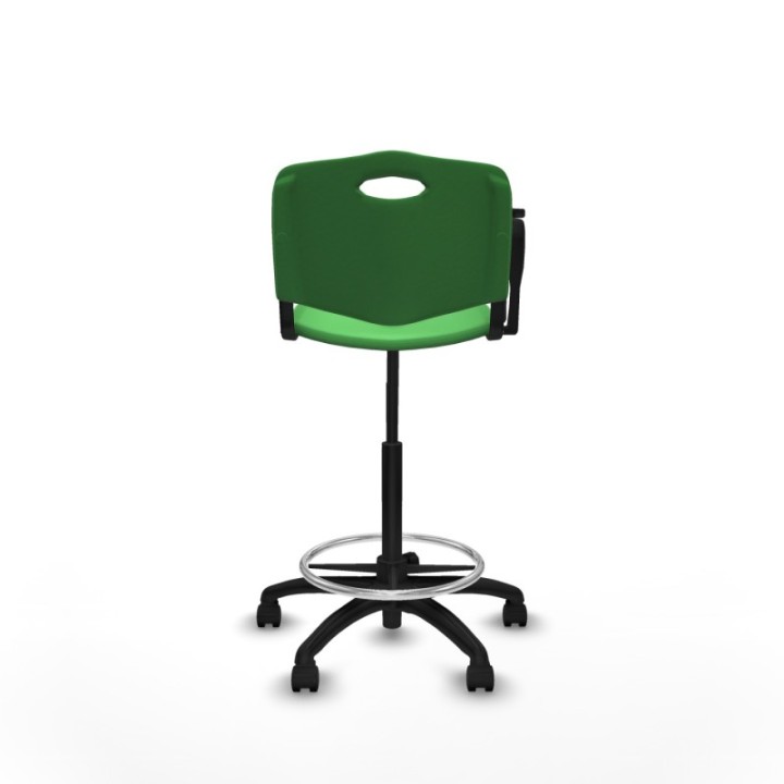 Taburete Robledo giratorio plástico verde brazo con pala diestros base poliamida ruedas nailon 50mm