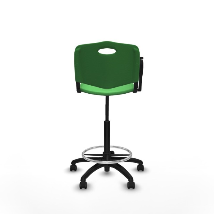 Taburete Robledo giratorio plástico verde brazo con pala diestros base poliamida ruedas engomadas 50mm