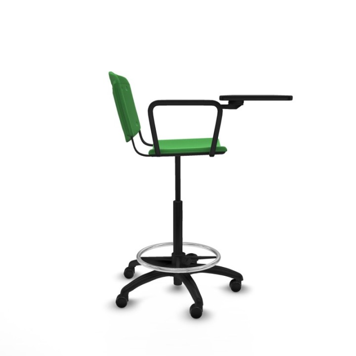 Taburete Robledo giratorio plástico verde brazo con pala diestros base poliamida ruedas engomadas 50mm