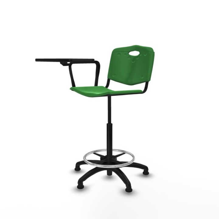 Taburete Robledo giratorio plástico verde brazo con pala diestros base poliamida topes