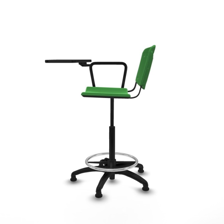 Taburete Robledo giratorio plástico verde brazo con pala diestros base poliamida topes