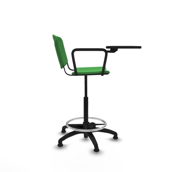 Taburete Robledo giratorio plástico verde brazo con pala diestros base poliamida topes