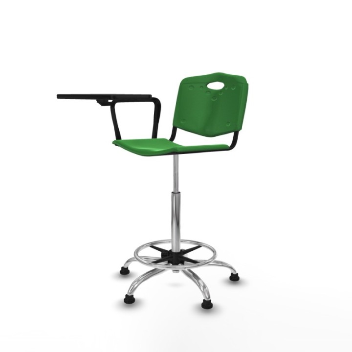 Taburete Robledo giratorio plástico verde brazo con pala diestros base cromada topes