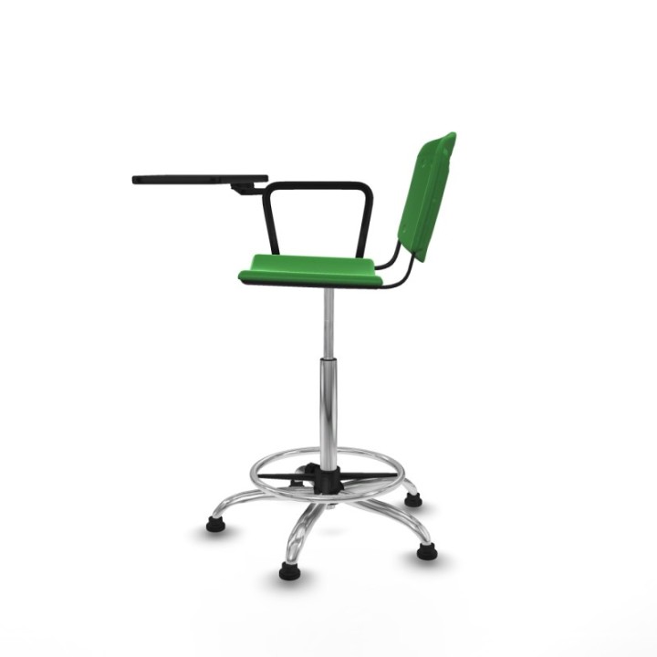 Taburete Robledo giratorio plástico verde brazo con pala diestros base cromada topes