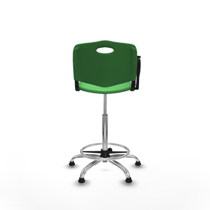 Taburete Robledo giratorio plástico verde brazo con pala diestros base cromada topes