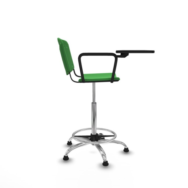 Taburete Robledo giratorio plástico verde brazo con pala diestros base cromada topes