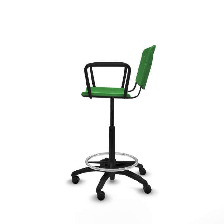 Taburete Robledo giratorio plástico verde brazos fijos base poliamida ruedas autofrenantes 50mm