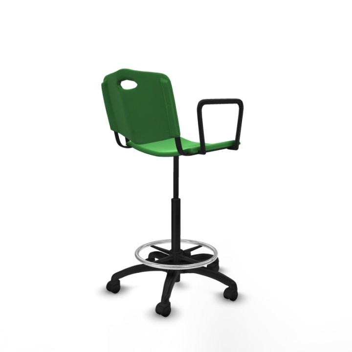 Taburete Robledo giratorio plástico verde brazos fijos base poliamida ruedas nailon 50mm