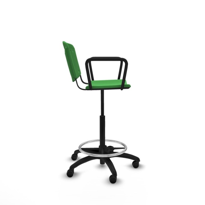 Taburete Robledo giratorio plástico verde brazos fijos base poliamida ruedas engomadas 50mm