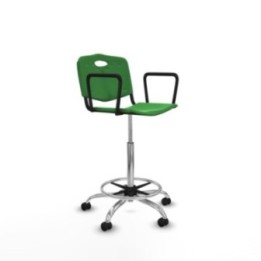 Taburete Robledo giratorio plástico verde brazos fijos base cromada ruedas engomadas 50mm