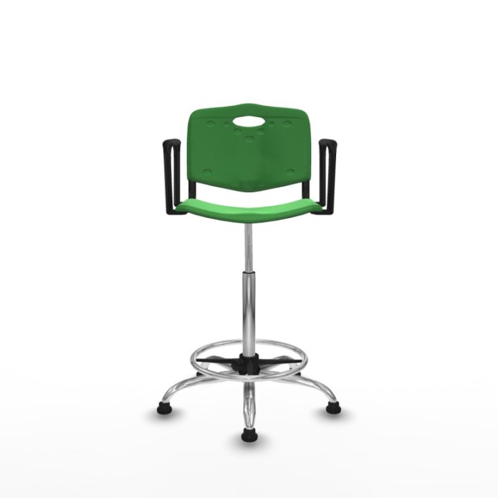 Taburete Robledo giratorio plástico verde brazos fijos base cromada topes