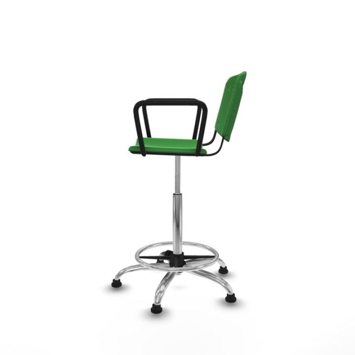 Taburete Robledo giratorio plástico verde brazos fijos base cromada topes