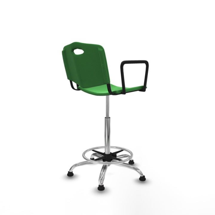 Taburete Robledo giratorio plástico verde brazos fijos base cromada topes