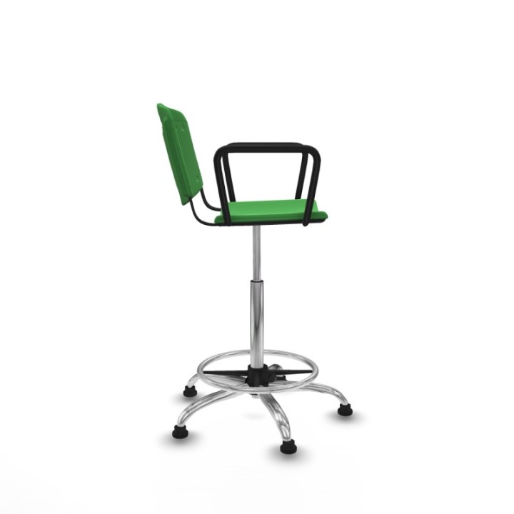 Taburete Robledo giratorio plástico verde brazos fijos base cromada topes