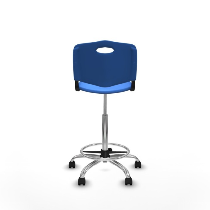 Taburete Robledo giratorio plástico azul sin brazos base cromada ruedas nailon 50mm