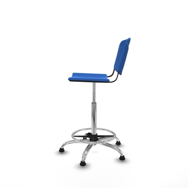 Taburete Robledo giratorio plástico azul sin brazos base cromada topes