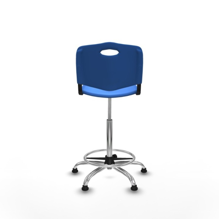 Taburete Robledo giratorio plástico azul sin brazos base cromada topes