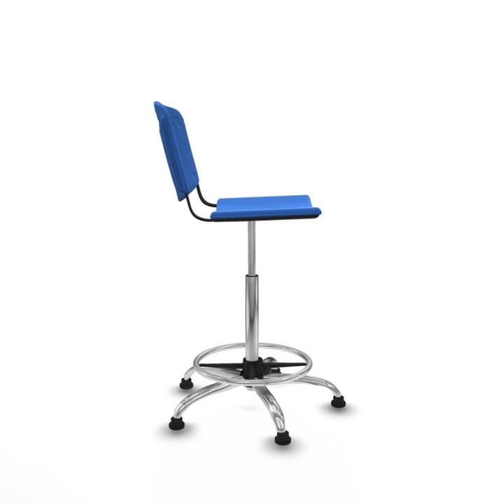 Taburete Robledo giratorio plástico azul sin brazos base cromada topes