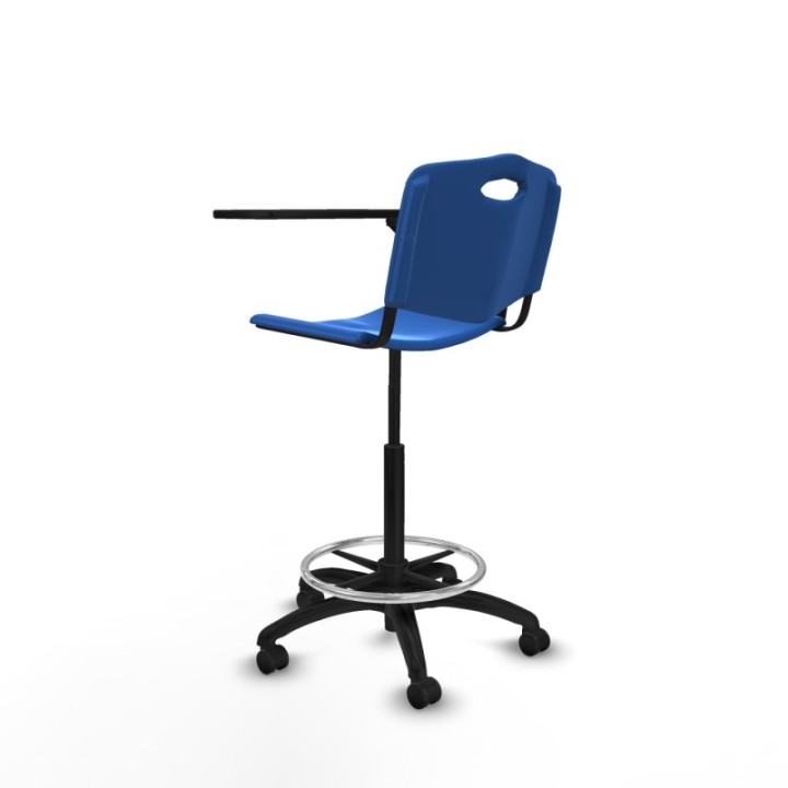 Taburete Robledo giratorio plástico azul brazo con pala diestros base poliamida ruedas autofrenantes 50mm