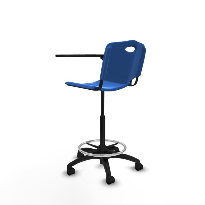 Taburete Robledo giratorio plástico azul brazo con pala diestros base poliamida ruedas nailon 50mm