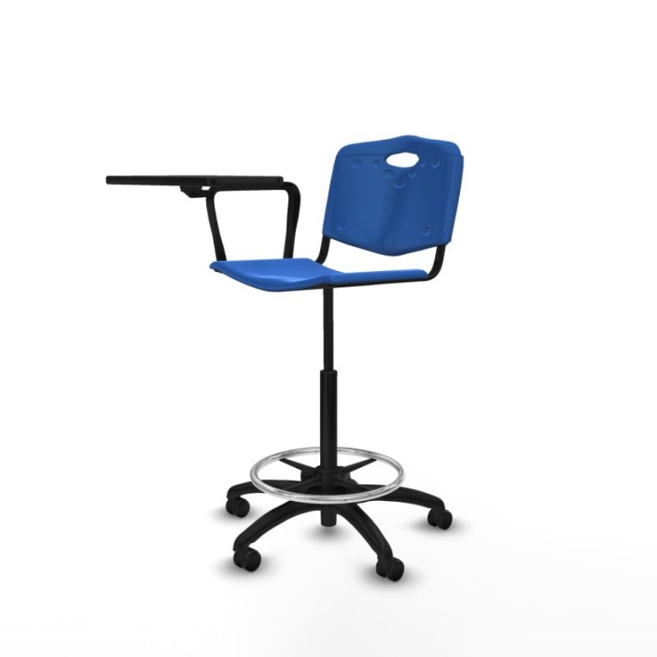 Taburete Robledo giratorio plástico azul brazo con pala diestros base poliamida ruedas engomadas 50mm