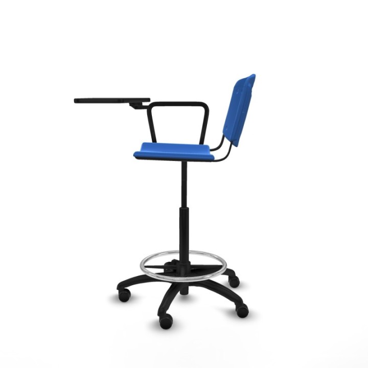 Taburete Robledo giratorio plástico azul brazo con pala diestros base poliamida ruedas engomadas 50mm