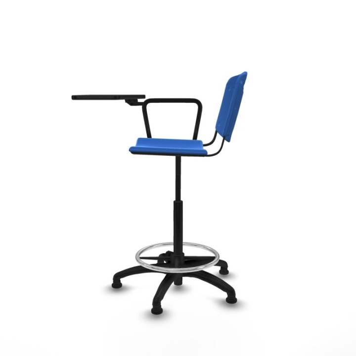 Taburete Robledo giratorio plástico azul brazo con pala diestros base poliamida topes