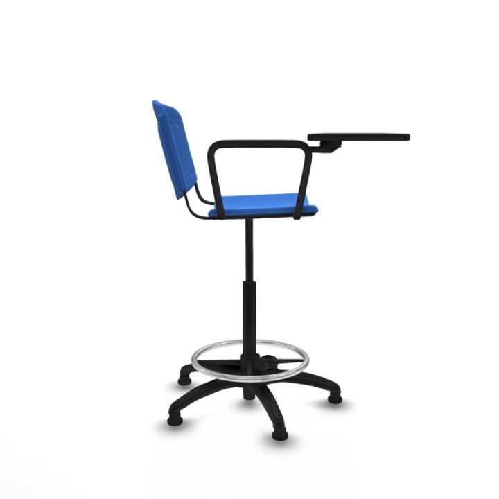 Taburete Robledo giratorio plástico azul brazo con pala diestros base poliamida topes