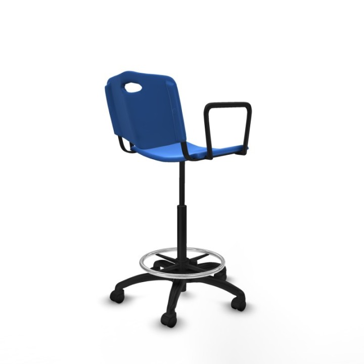 Taburete Robledo giratorio plástico azul brazos fijos base poliamida ruedas nailon 50mm