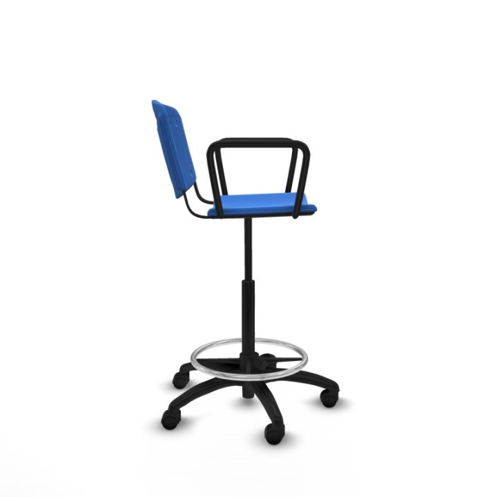 Taburete Robledo giratorio plástico azul brazos fijos base poliamida ruedas nailon 50mm