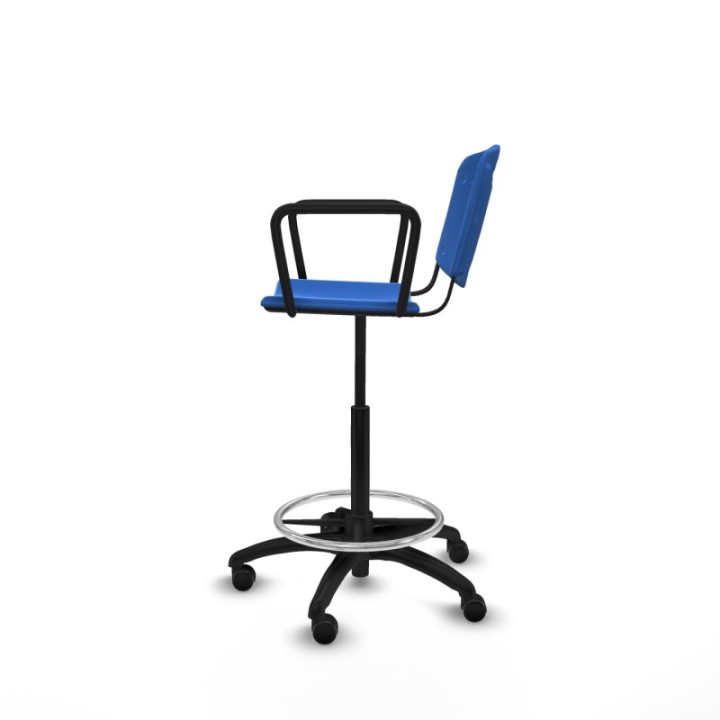Taburete Robledo giratorio plástico azul brazos fijos base poliamida ruedas engomadas 50mm