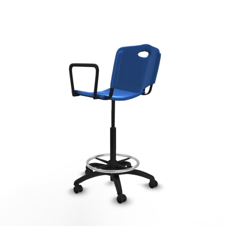 Taburete Robledo giratorio plástico azul brazos fijos base poliamida ruedas engomadas 50mm
