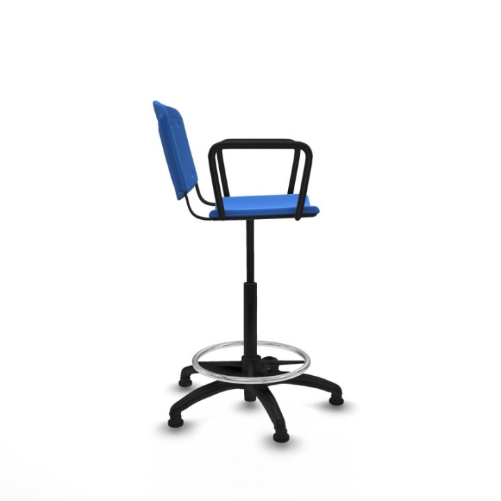 Taburete Robledo giratorio plástico azul brazos fijos base poliamida topes