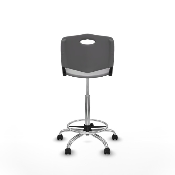 Taburete Robledo giratorio plástico gris claro sin brazos base cromada ruedas autofrenantes 50mm