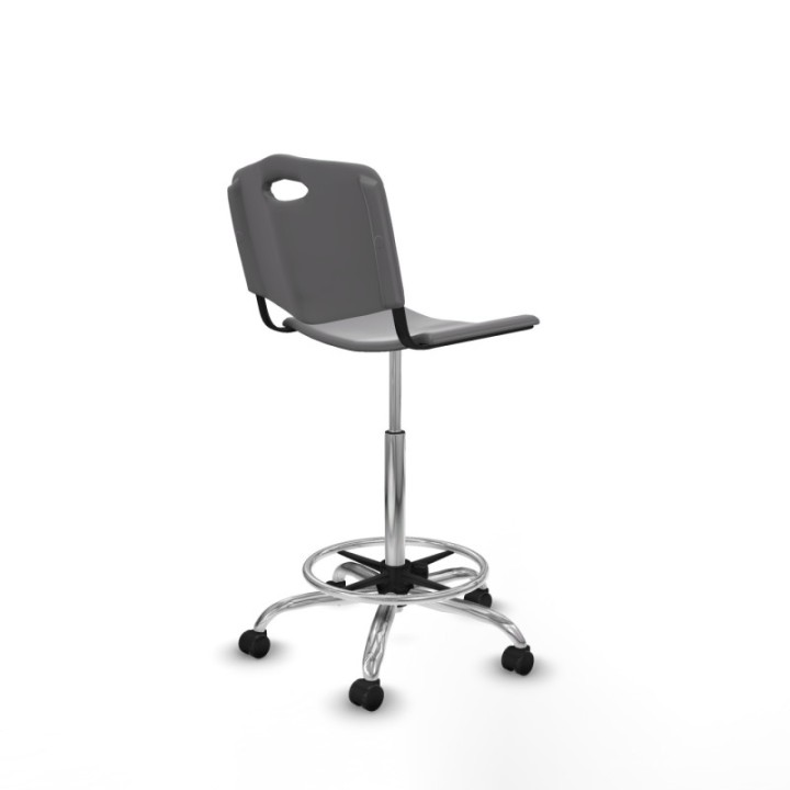 Taburete Robledo giratorio plástico gris claro sin brazos base cromada ruedas autofrenantes 50mm