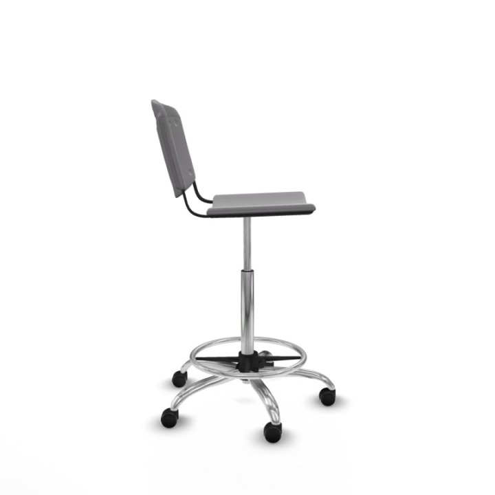 Taburete Robledo giratorio plástico gris claro sin brazos base cromada ruedas autofrenantes 50mm