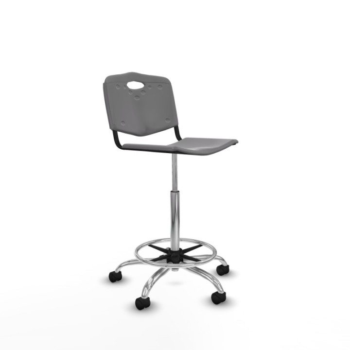 Taburete Robledo giratorio plástico gris claro sin brazos base cromada ruedas nailon 50mm