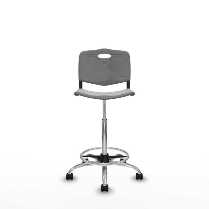 Taburete Robledo giratorio plástico gris claro sin brazos base cromada ruedas nailon 50mm